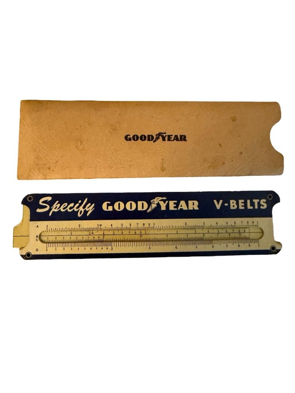Vintage Goodyear V-Belt Measuring Gauge Tool Slide Rule Belt Size Finder Akron O